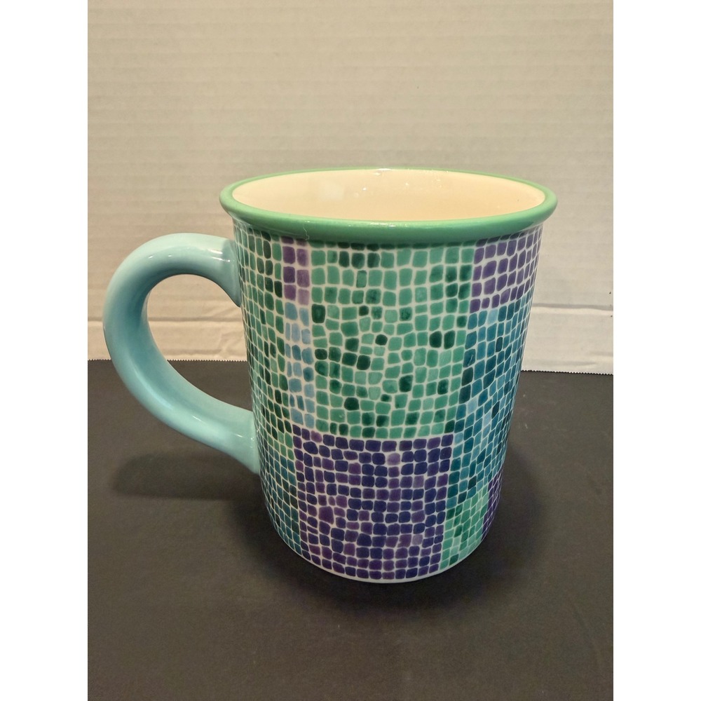 Starbucks Barista 2002 Mosaic Tile Coffee Mug Teal Blue Purple Ceramic Cup
